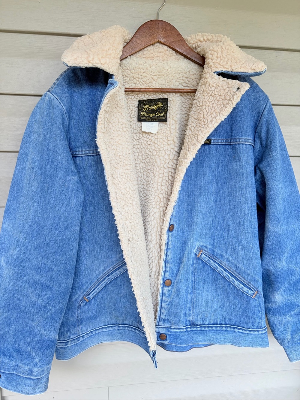 70’s Wrangler Wrange Coat Sherpa Lined Denim Large Made in USA JL456NV Vintage